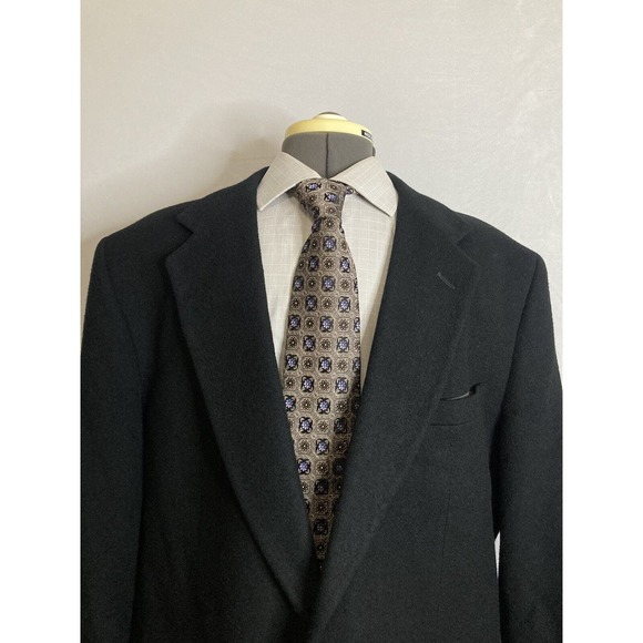 Hunt Valley Mens Sport Coat Blazer Suit Jacket 46R 50" Black Camel Hair Wool USA - Picture 1 of 13